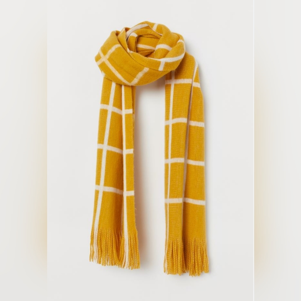 H&M yellow large chequered scarf with fringe